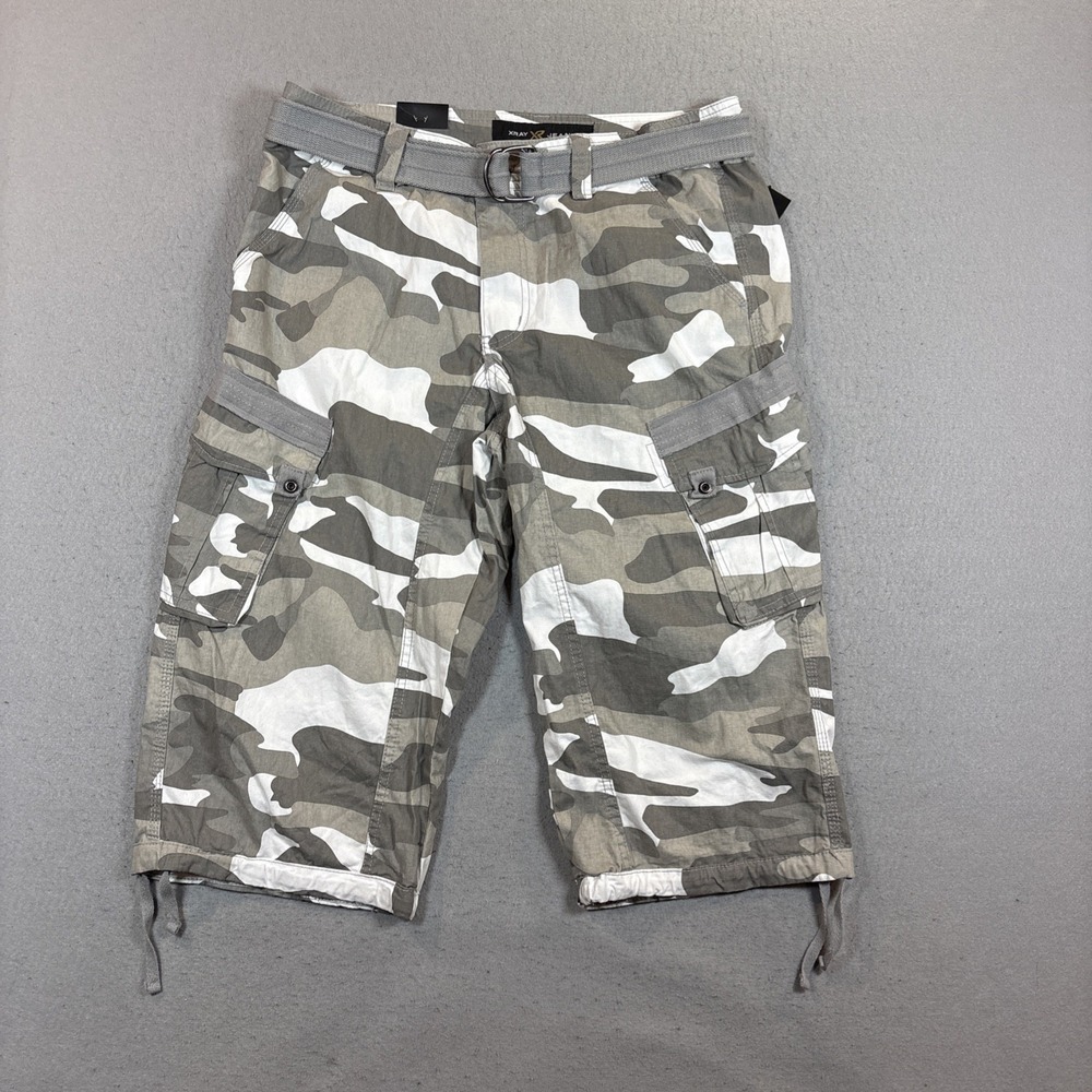 X-Ray Men's‎ Belted Capri Cotton Cargo Shorts White Camo NWT Size 34